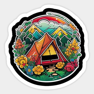 Camping Camp Vintage Family Funny Tent Sunset Retro Sticker